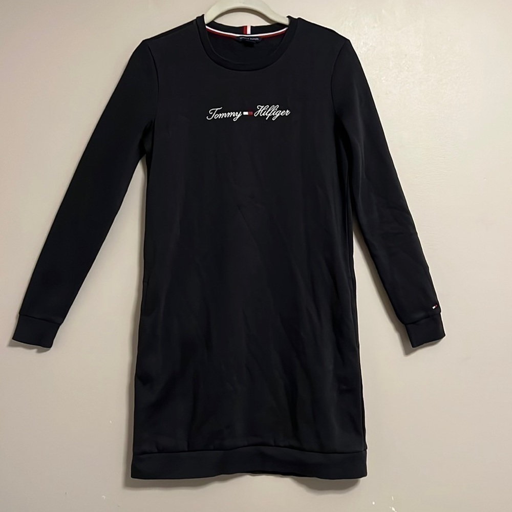 Vintage Tommy Hilfiger Preppy Athletic Navy Sweatshirt Dress Side Pockets ‎ XXS